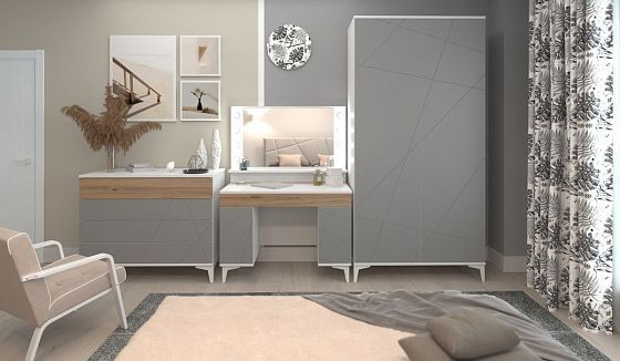 Модульная спальня "Альба" - Вариант 3, цвет: Белый/Дуб Итальянский/Даст Грей