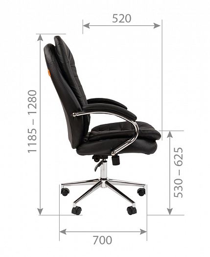 Кресло руководителя "Chairman 795" - Размеры сбоку, цвет: Кожа черная