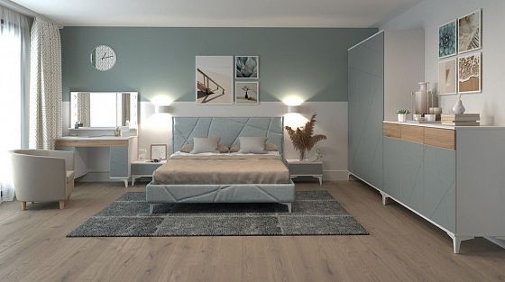 Модульная спальня "Альба" - Вариант 1, цвет: Белый/Дуб Итальянский/Аква