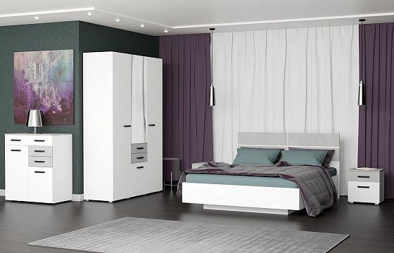 Модульная спальня "Ева" - Цвет: Белый Текстурный/Бетонный Камень