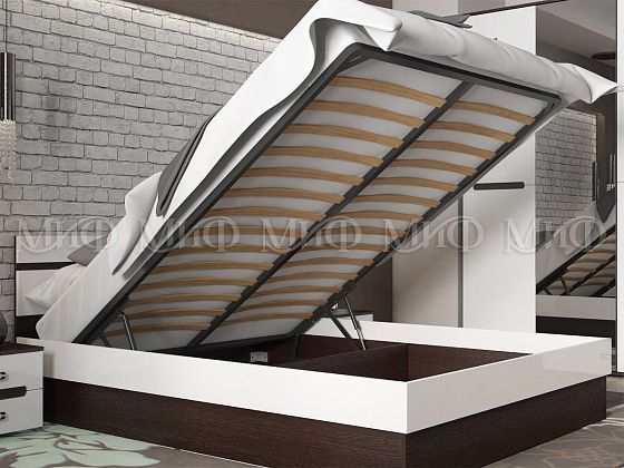 Модульная спальня "Ким" - Кровать с подъемным механизмом Ким, цвет: Белый глянец/Дуб Венге