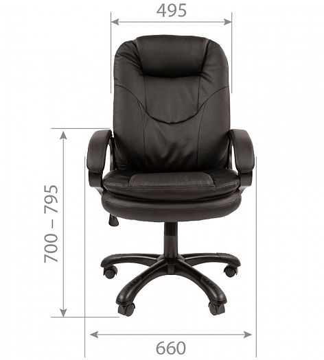 Кресло руководителя "Chairman 668" - Размеры, вид прямо, цвет: Экокожа премиум черная