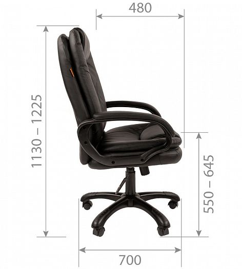 Кресло руководителя "Chairman 668" - Размеры, вид сбоку, цвет: Экокожа премиум черная