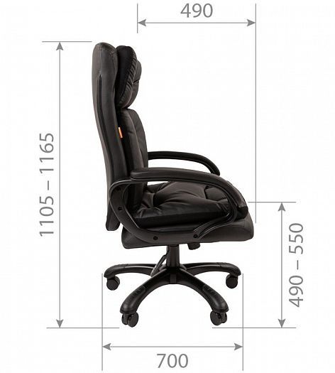 Кресло руководителя "Chairman 442" - Размеры сбоку, цвет: Экокожа черная