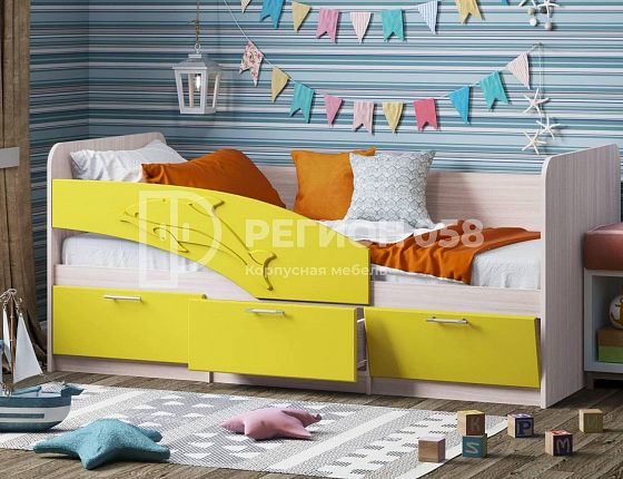 Кровать "Дельфин" (фасад 3D) 1800 мм - Цвет: Ясень Шимо светлый/Лимон матовый