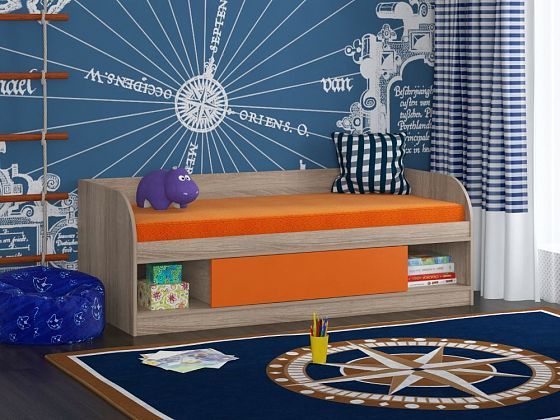 Детская кровать "Соня-4" - Цвет: Дуб Сонома/Оранжевый