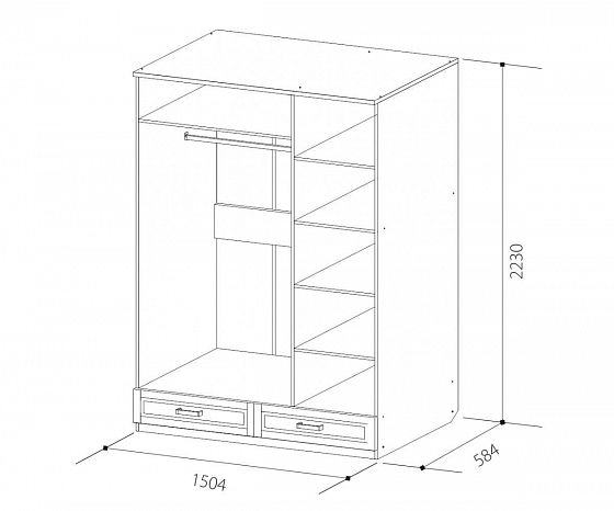 Шкаф трехдверный "Ивушка-10" Прованс - Схема