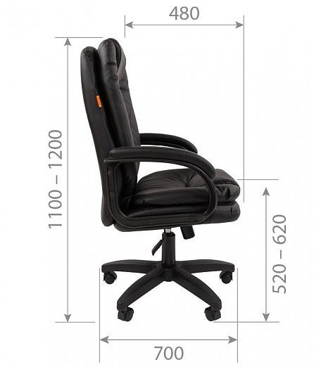 Кресло руководителя "Chairman 668 LT" - Размеры сбоку, цвет: Экокожа премиум черная