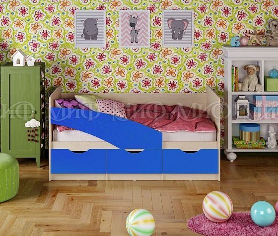 Кровать "Бабочки" 1,6*0,8 м (МДФ матовый) - Цвет фасадов: Синий