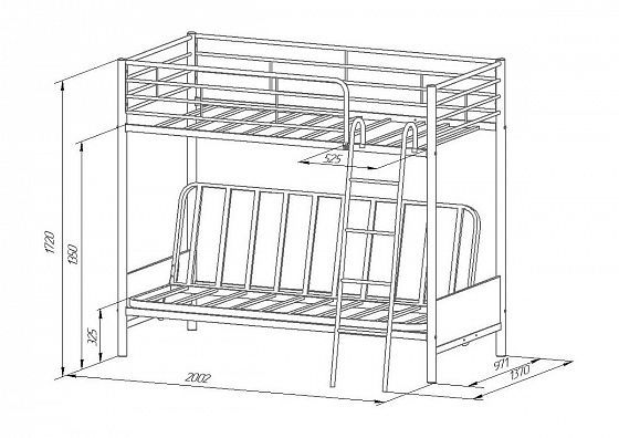 Кровать двухъярусная с диваном "Мадлен-2" (Серый велюр) - Схема, размеры