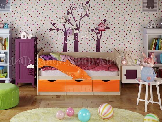 Кровать "Дельфин-1" 1,6*0,8 м (МДФ глянцевый) - Цвет фасадов: Оранжевый металлик