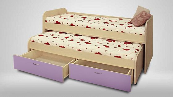 Кровать "Антошка" с 2 матрасами - Кровать "Антошка" с 2 матрасами, Цвет: Дуб молочный/Лиловый
