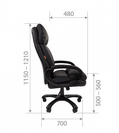 Кресло руководителя "Chairman 505" - Размеры сбоку, цвет: Экокожа черная