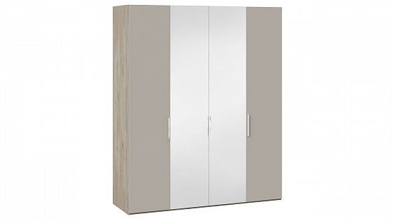 Шкаф комбинированный с 2 глухими и 2 зеркальными дверями "Эмбер" - Баттл Рок/Серый глянец