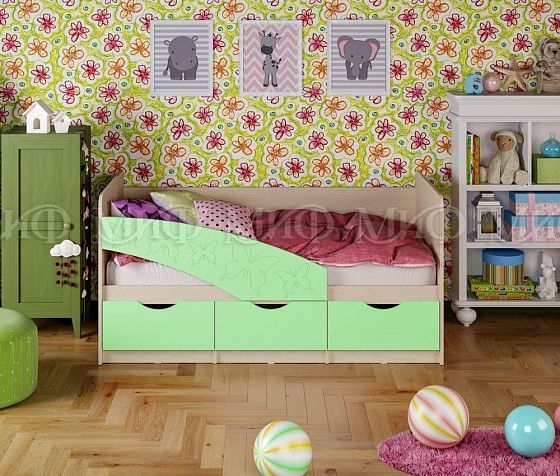 Кровать "Бабочки" 1,6*0,8 м (МДФ матовый) - Цвет фасадов: Салатовый