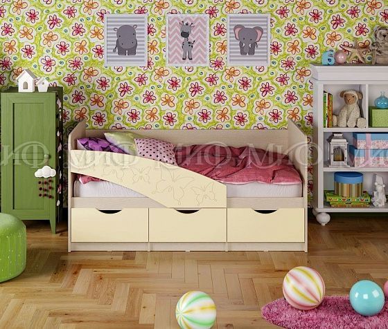 Кровать "Бабочки" 1,6*0,8 м (МДФ матовый) - Цвет фасадов: Ваниль