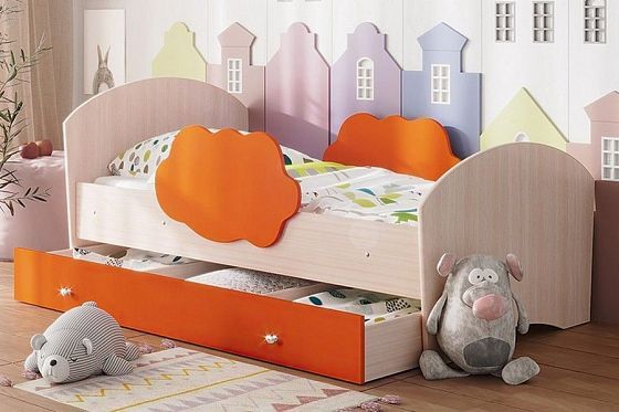 Детская кровать "Тучка" 1600 мм с бортиками - Цвет: Белый/Оранж
